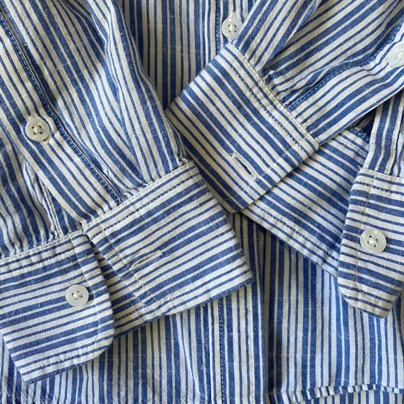 Lucky Brand Womens Cotton Blue/White Stripe Coastal Nautical Casual Shirt-Sz-M - Picture 5 of 16